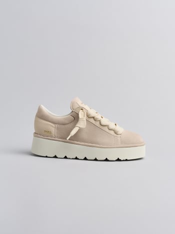 P003 scarpa allacciata donna Panchic in camoscio e pelle sabbia