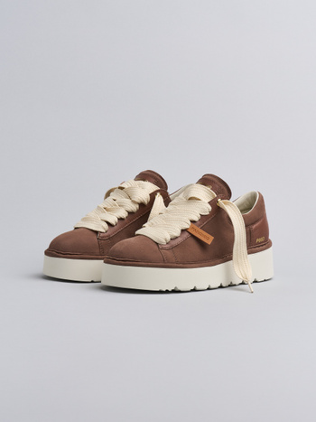 P003 scarpa allacciata donna Panchic in camoscio e pelle marrone