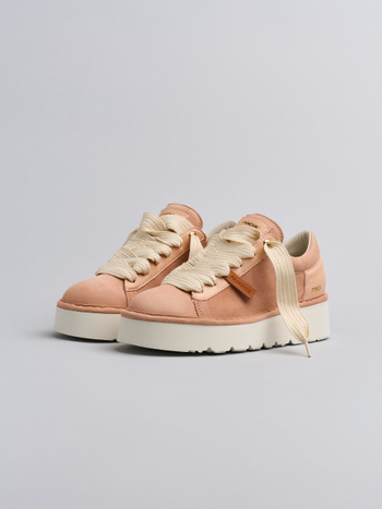P003 damenschnürschuh Panchic aus wildleder und leder hautfarben