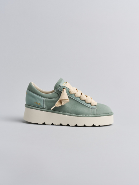 SCARPA ALLACCIATA DONNA P003 IN CAMOSCIO E PELLE VERDE GRANITO