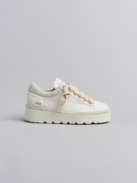 SCARPA ALLACCIATA DONNA P003 IN PELLE E CAMOSCIO BIANCA