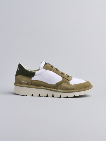 P005 slip-on uomo Panchic in nylon e camoscio bianco-oliva