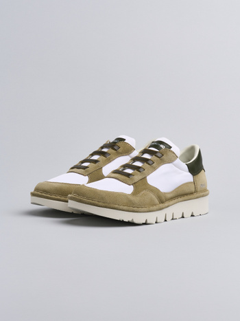 P005 slip-on uomo Panchic in nylon e camoscio bianco-oliva
