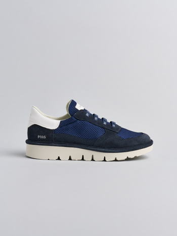 SLIP-ON UOMO P005 IN MESH CAMOSCIO E PELLE BLU COSMIC