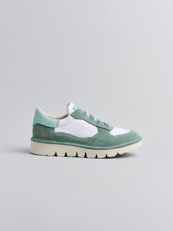 P005 slip-on donna Panchic in nylon e camoscio bianco-verde granito