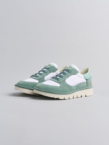 P005 slip-on donna Panchic in nylon e camoscio bianco-verde granito