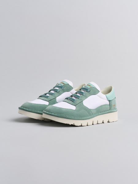 SLIP-ON DONNA P005 IN NYLON E CAMOSCIO BIANCO-VERDE GRANITO