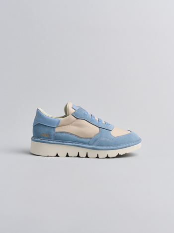 P005 slip-on donna Panchic in nylon e camoscio nebbia-blu stone