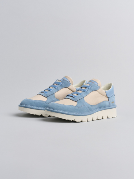 SLIP-ON DONNA P005 IN NYLON E CAMOSCIO NEBBIA-BLU STONE