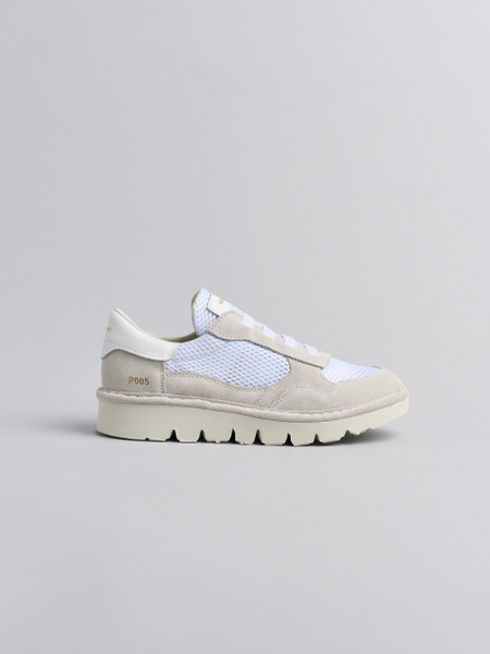 SLIP-ON DONNA P005 IN MESH CAMOSCIO E PELLE BIANCO