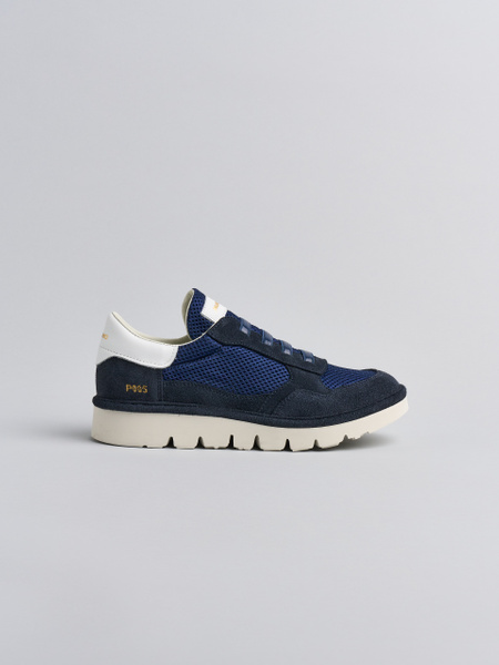 SLIP-ON DONNA P005 IN MESH CAMOSCIO E PELLE BLU COSMIC