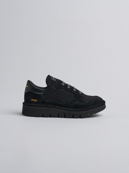 SLIP-ON DONNA P005 IN MESH CAMOSCIO E PELLE NERO