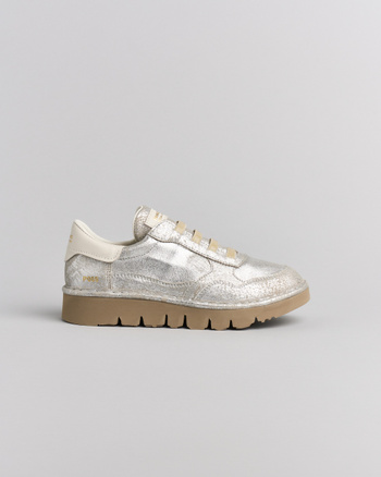 P005 slipper für damen Panchic aus lame-leder mit spitze silber