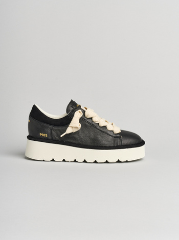 P003 scarpa allacciata donna Panchic in pelle e camoscio nera