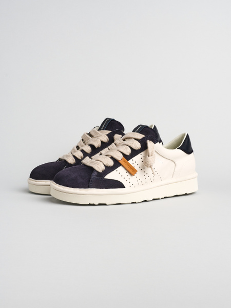 SNEAKER P001 UOMO IN PELLE E CAMOSCIO AVORIO-NOTTE