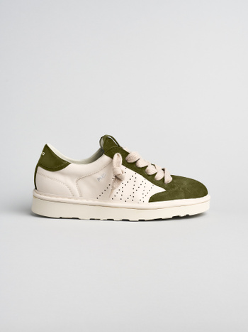 P001 sneaker uomo Panchic in pelle e camoscio avorio-oliva