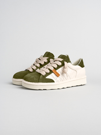 P001 sneaker uomo Panchic in pelle e camoscio avorio-oliva