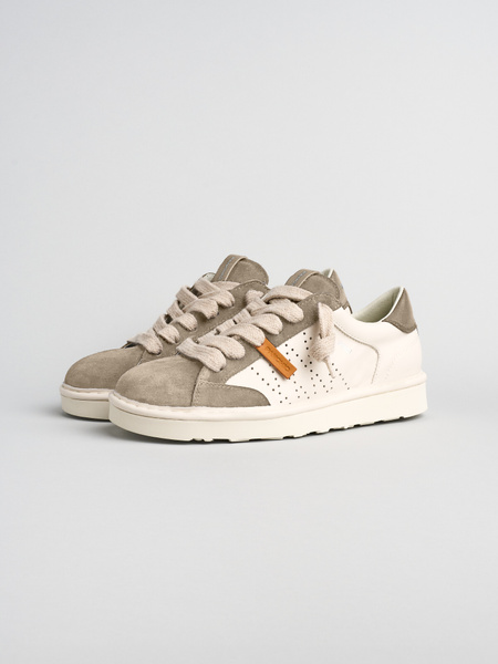 SNEAKER P001 UOMO IN PELLE E CAMOSCIO AVORIO-TORTORA