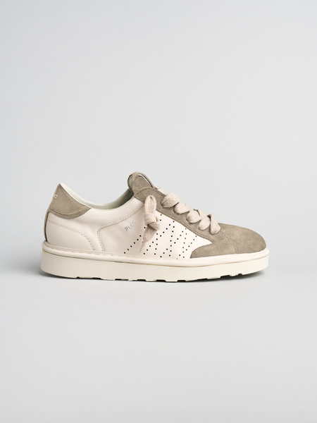 SNEAKER P001 UOMO IN PELLE E CAMOSCIO AVORIO-TORTORA