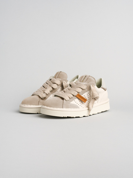 SNEAKER DONNA P001 IN PELLE E CAMOSCIO AVORIO-SABBIA