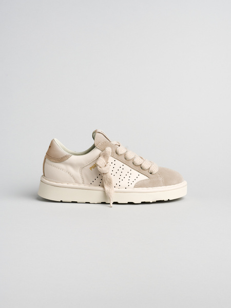 SNEAKER DONNA P001 IN PELLE E CAMOSCIO AVORIO-SABBIA