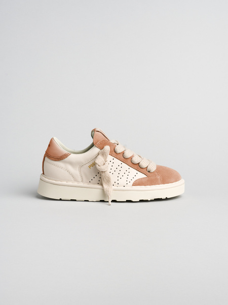 SNEAKER DONNA P001 IN PELLE E CAMOSCIO AVORIO-NUDE