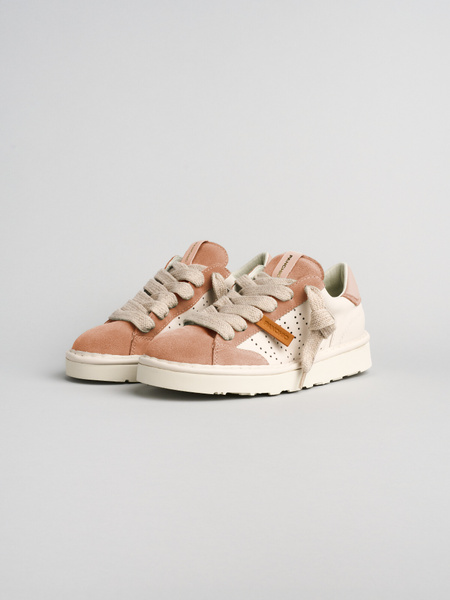 SNEAKER DONNA P001 IN PELLE E CAMOSCIO AVORIO-NUDE