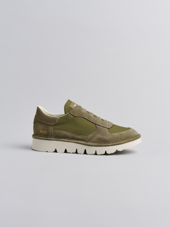 P005 slip-on uomo Panchic in nylon e camoscio verde militare-oliva