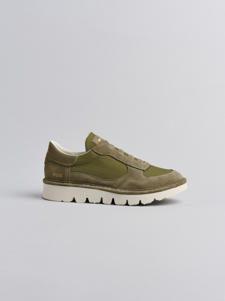 SLIP-ON DONNA P005 IN NYLON E CAMOSCIO VERDE MILITARE-OLIVA
