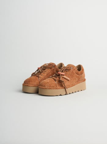 P003 muse- damen schnürschuhe Panchic aus crazy wildleder mit schaffellfutter cappuccino
