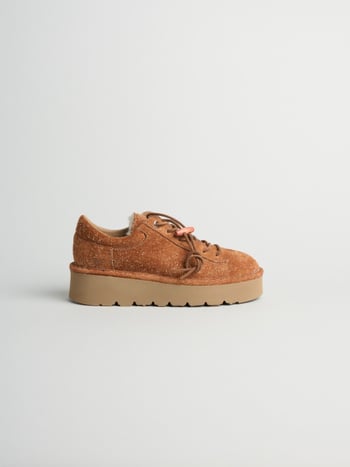 P003 muse- damen schnürschuhe Panchic aus crazy wildleder mit schaffellfutter cappuccino