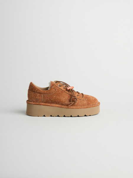 P003 scarpa allacciata donna muse Panchic in camoscio crazy foderata in montone cappuccino