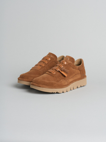 P005 slip-on uomo wave Panchic in camoscio foderata in microfibra cognac