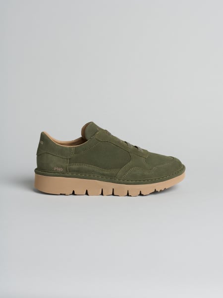 P005 slip-on uomo wave Panchic in camoscio foderata in microfibra verde militare