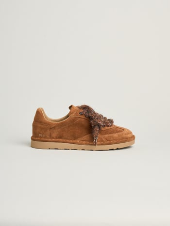 P011 aura- damen schnürschuhe Panchic aus wildleder mit mikrofaserfutter cognac