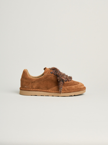 P011 scarpa allacciata donna aura Panchic in camoscio foderata in microfibra cognac