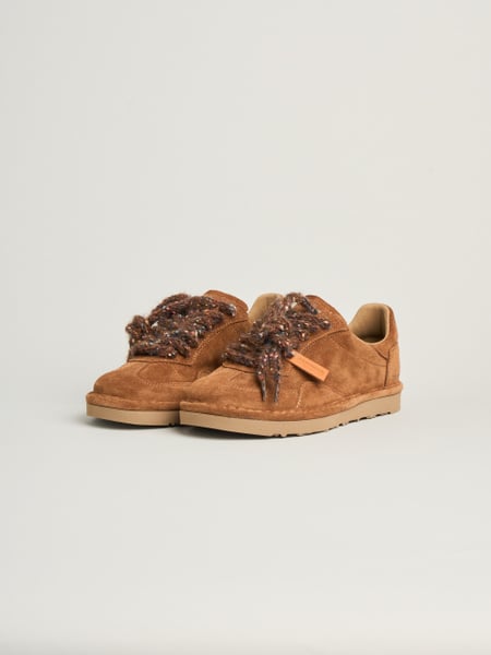 P011 scarpa allacciata donna aura Panchic in camoscio foderata in microfibra cognac