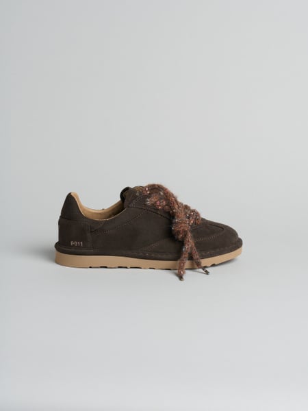 P011 scarpa allacciata donna aura Panchic in camoscio foderata in microfibra caffè