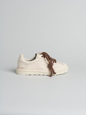 P011 scarpa allacciata donna aura Panchic in pelle foderata in microfibra avorio