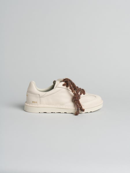 P011 scarpa allacciata donna aura Panchic in pelle foderata in microfibra avorio
