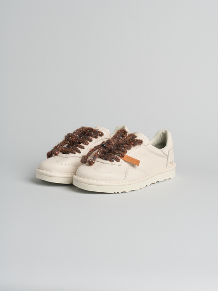 P011 scarpa allacciata donna aura Panchic in pelle foderata in microfibra avorio