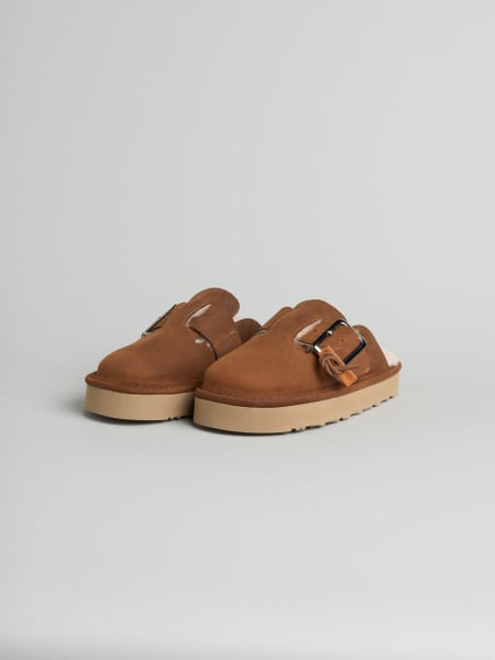 P011 sabot donna aura Panchic in camoscio cerato foderato in montone cognac
