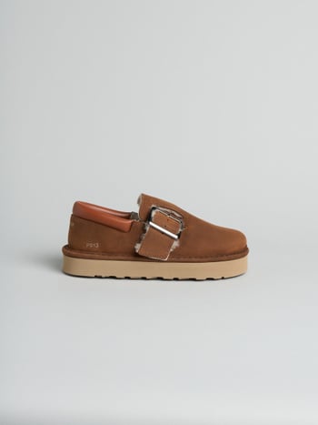 P013 scarpa con cinturino donna aura Panchic in camoscio cerato foderata in montone cognac