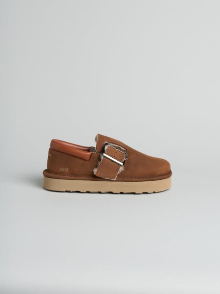 P013 scarpa con cinturino donna aura Panchic in camoscio cerato foderata in montone cognac