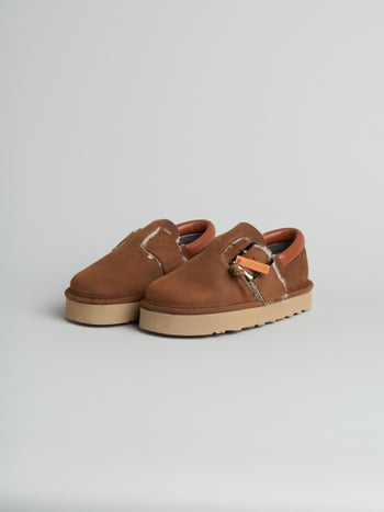 P013 scarpa con cinturino donna aura Panchic in camoscio cerato foderata in montone cognac