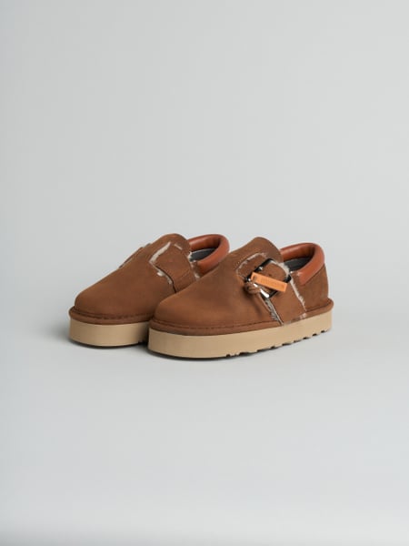 P013 scarpa con cinturino donna aura Panchic in camoscio cerato foderata in montone cognac