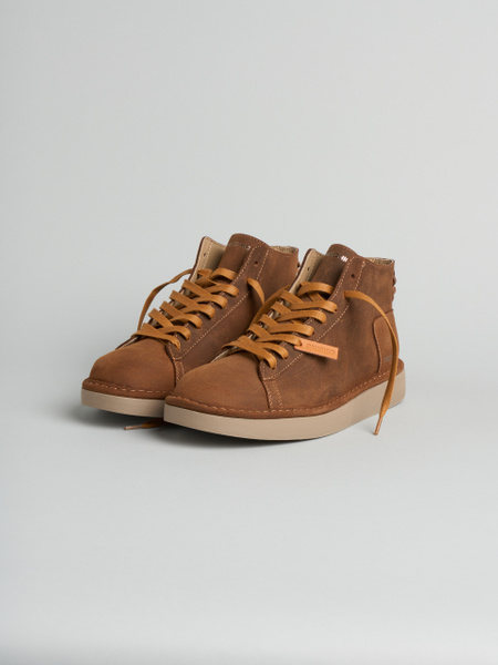 P021 polacchino uomo cozy Panchic in camoscio cerato foderato in microfibra cognac