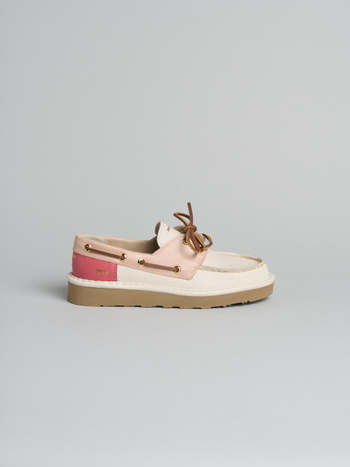 P019 scarpa allacciata donna Panchic in pelle avorio-rosa cipria