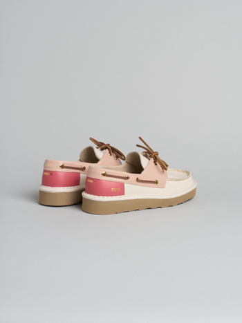 P019 scarpa allacciata donna Panchic in pelle avorio-rosa cipria