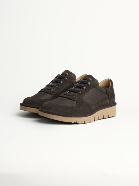 P005 slip-on uomo wave Panchic in nylon e camoscio caffè
